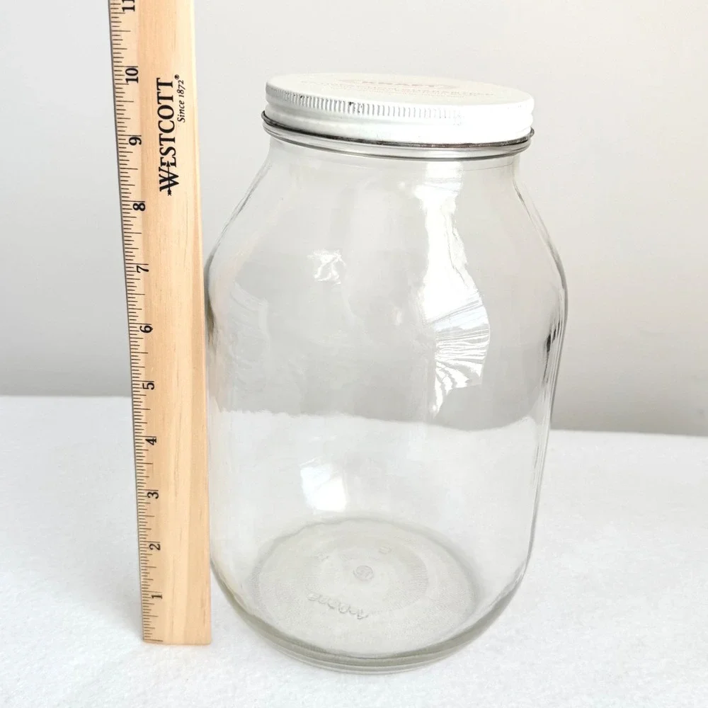 Vintage Kraft Glass Mayonnaise Jar w Original White Metal Lid 7